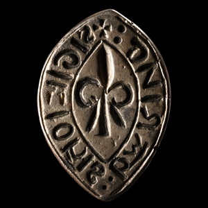 English Medieval Silver Vesica-Shaped Seal Matrix for John Baring