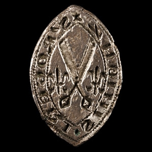 English Medieval Silver Vesica-Shaped Seal Matrix for Tailor Roger Simion