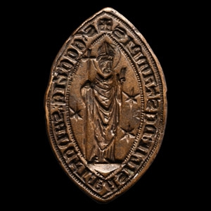 Large French Medieval Vesica Seal Matrix for the Church of Estampes