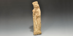 Medieval Limestone Madonna with Orb Statuette