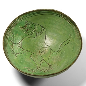Byzantine Green Glazed Sgraffito Bowl with Lion