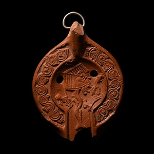 Roman Redware Lamp Fragment with Bucolic Scene