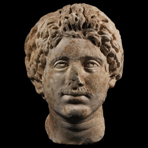 Roman Marble Head of a Germanic Warrior