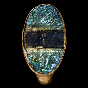 Gold Ring with Banded Glass