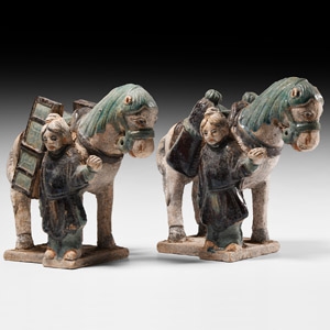 Chinese Ming Green Horse and Attendant Pair