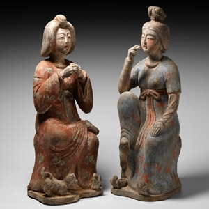 Chinese Tang Pair of Courtly Ladies