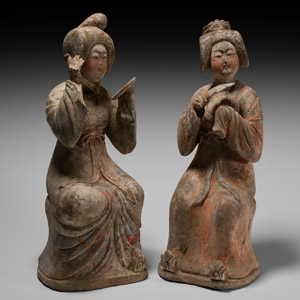 Chinese Tang Pair of Courtly Ladies