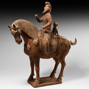 Chinese Tang Horse and Rider with Dog
