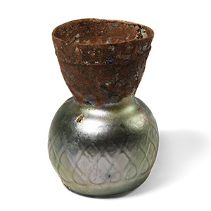 Roman Iridescent Glass Vase with Chequered Pattern