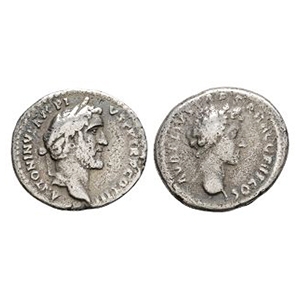 Ancient Roman Imperial Coins - Antoninus Pius and  Marcus Aurelius - Portrait AR Denarius