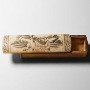 Chinese Bone Tobacco Container with Crouching Figures