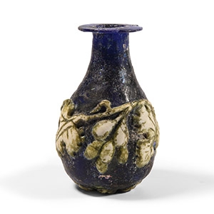 Roman Blue Glass Vessel with Vine Leaf Design