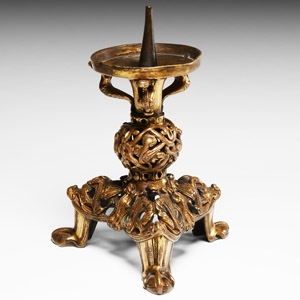 Medieval Style Gilt Openwork Candlestick with Figures