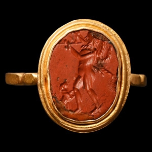 Post Medieval Gold Ring with Jester Gemstone