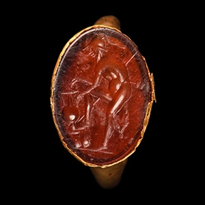 Gold Ring with Figural Gemstone of Ares