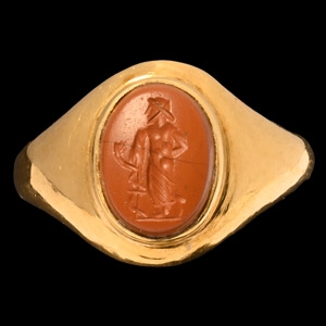 Roman Asclepius Gemstone in Gold Ring