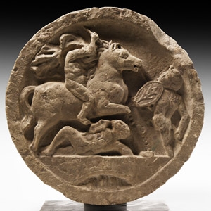 Post Medieval Stone Roundel with Battle Scene
