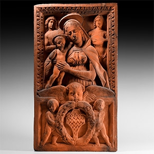 Post Medieval Large Tile with Virgin and Child Scene