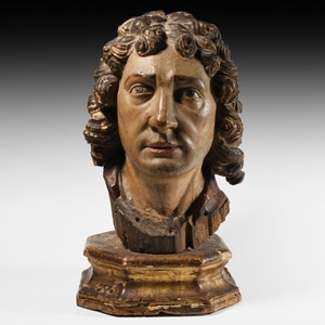 Post Medieval Wooden Painted Head of St John