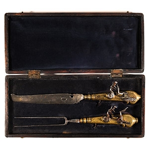 Cased Flintlock Knife and Fork Gun Pair