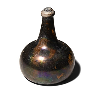 Tudor Period Glass Onion Bottle with Wine