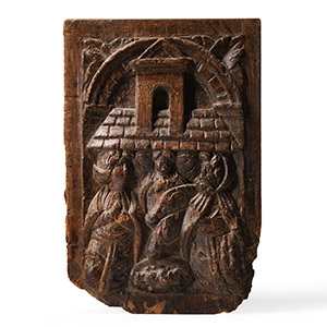 Medieval Wooden Panel with Scene of Birth of Christ
