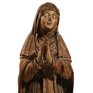 Large Post Medieval Wooden Virgin at Prayer Statue