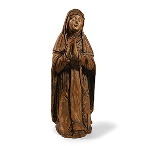 Large Post Medieval Wooden Virgin at Prayer Statue