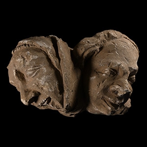 Medieval Limestone Corbel with Jester Heads