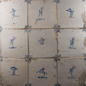 Post Medieval Ceramic Tile Group with Scenes of Erotes