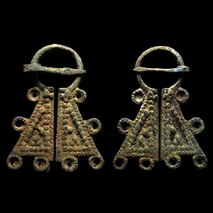 Viking Inspired Decorated Bronze Omega Brooch Group