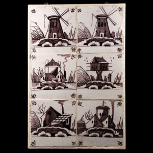 Post Medieval Glazed Ceramic Windmill Tile Display