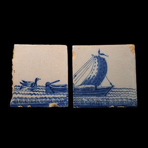 Post Medieval Glazed Ceramic Boat Tile Set