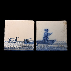 Post Medieval Glazed Ceramic Boat Tile Set