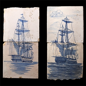 Post Medieval Glazed Ceramic Boat Tile Set