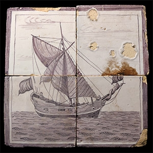 Post Medieval Glazed Ceramic Boat Tile Set