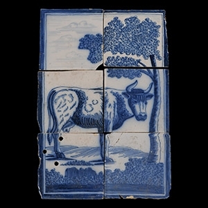Glazed Ceramic Cow in Landscape Tile Set