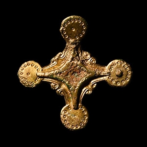 Anglo-Saxon Gilt Bronze Cross-Shaped Shield Mount