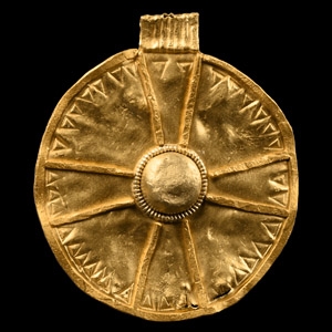 Saxon Gold Disc Pendant with Expanding Cross