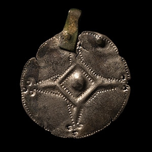 Viking Age Silver Disc Pendant with Cross and Trefoil Ends