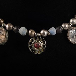 Germanic Silver Pendant and Mixed Bead Necklace