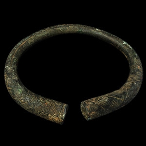 Viking Age Bronze Hatched Panel Bracelet with Trumpet Terminals