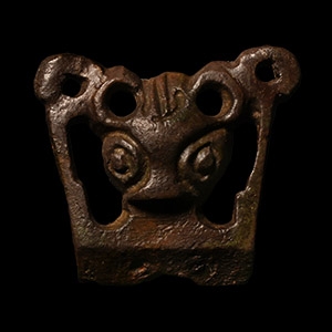 Viking Age Bronze Stirrup Apex Mount with Bears Mask