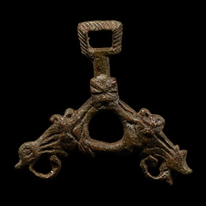Viking Bronze Bridle Strap Junction with Beast Heads