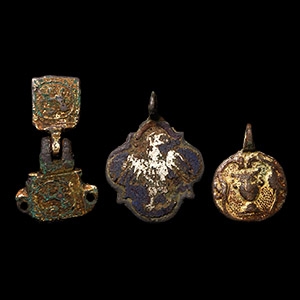 Medieval Bronze Knights Heraldic Horse Harness Pendant Group