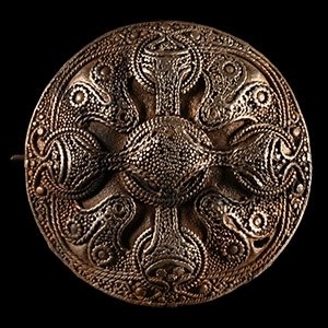Viking Silver Filigree Brooch with Cross and Beast Heads