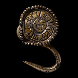 Medieval Silver-Gilt Hat Pin with Inscription