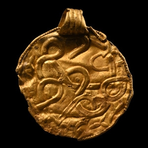 Pre-Viking Gold Bracteate Pendant with Entwined Beast
