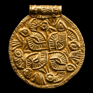 Large Pre-Viking Gold Bracteate Medallion with Interlaced Snakes
