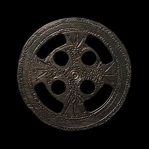 Germanic Bronze Bifacial Roundel with Stamped Cross Design